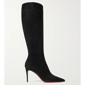 Christian Louboutin Kate Botta 85 Black Suede Knee High Zipper Heel Boot 35.5